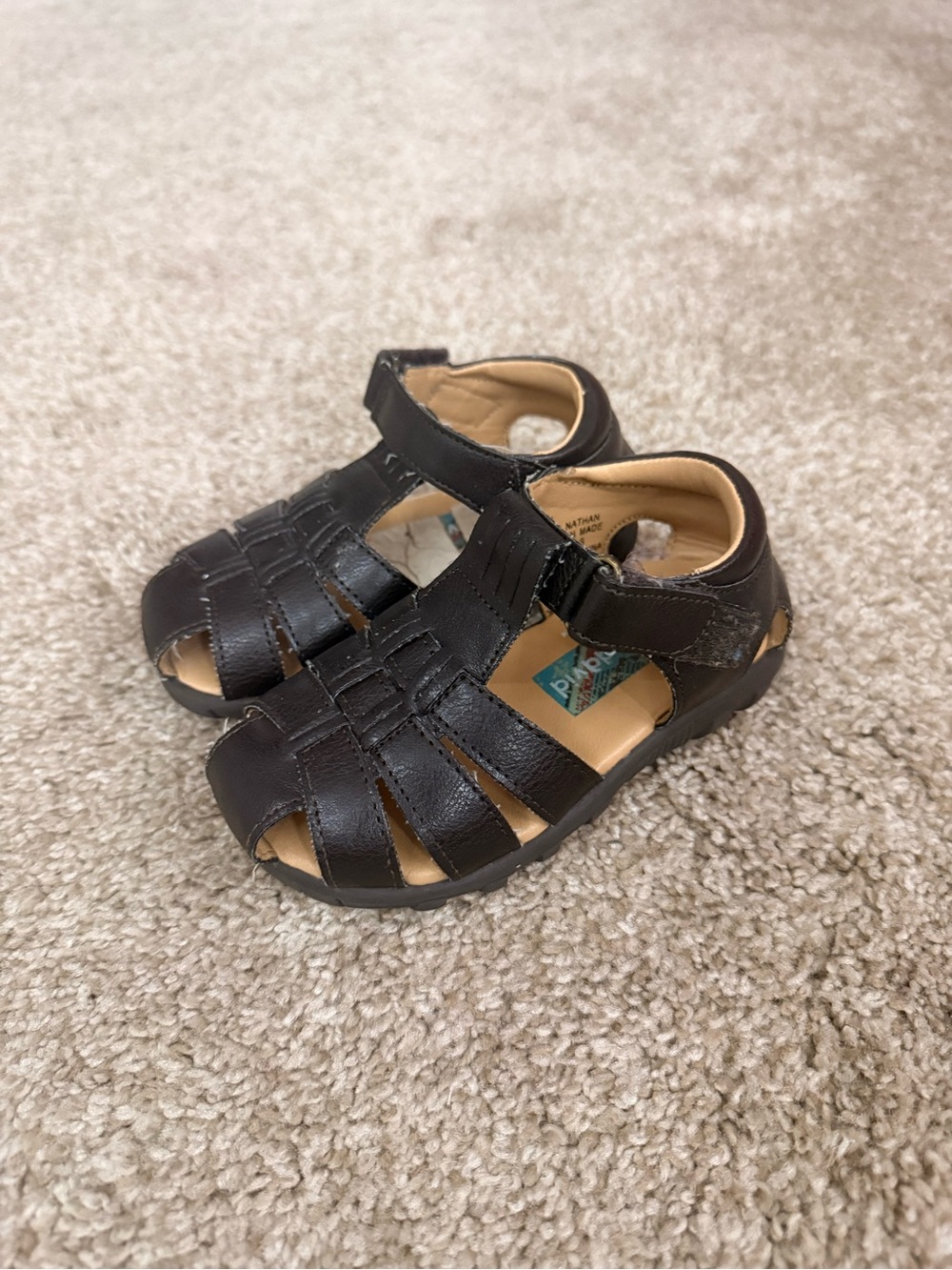 Kids Black Closed-Toe Fisherman Sandals with Hook-and-Loop Strap